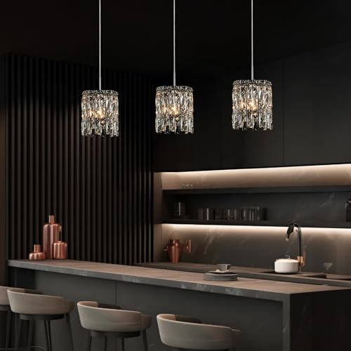 Modern Chrome Crystal Pendant Lights for Kitchen Island Set of 3 (3 Count)