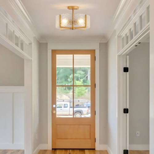 18 inch Large Gold Semi Flush Mount Drum Ceiling Light Fixture