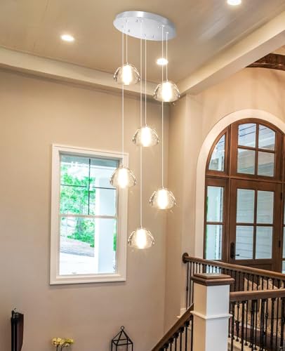 6 Lights Pendant Lighting for Entrance Modern Crystal Chandeliers LED Crystal Hanging Lights for Dining Room Bedroom Foyer Staircase Living Room 3000K