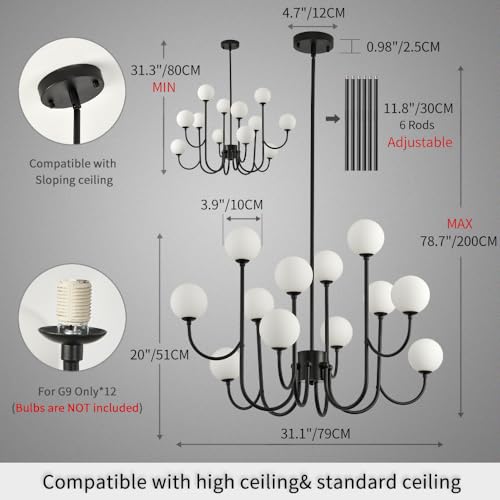 Modern Black Glass Globe Sputnik Chandeliers Light Fixture