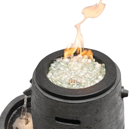 WTO120 Outdoor Cascading Look 3 Tiered Fire and Water Fountain with Adjustable Flame and LED Lights