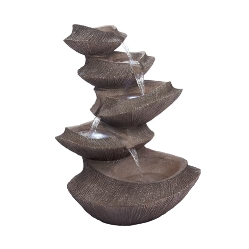 WIN1332L BR Outdoor Floor Tiered Basin Fountain with LED Lights