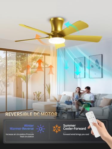 42 Inch Gold Low Profile Ceiling Fan with Light and Remote (Gold / 42 Inch)