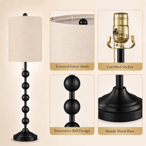 30" Tall Black Buffet Lamps Set of 2 for Living Room