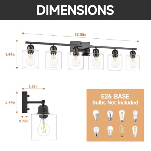 Black 6 Light Bath Vanity Lights for Mirror