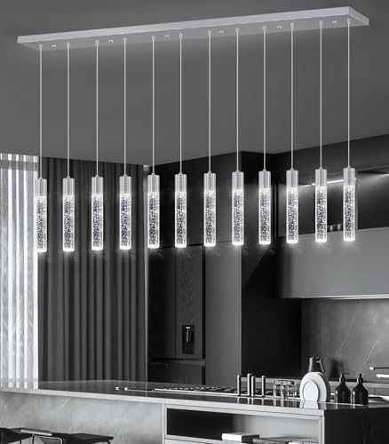 12 Lights Modern Crystal Chandeliers LED Pendant Light for Kitchen Island Dining Room Entrance Foyer Living Room Silver