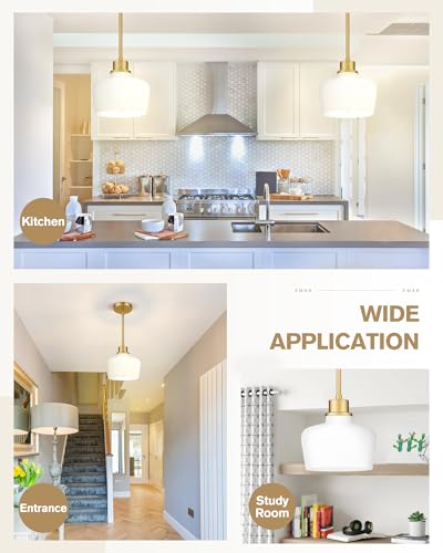 1 Light Painted Gold Pendant Light with Milk Glass Shade