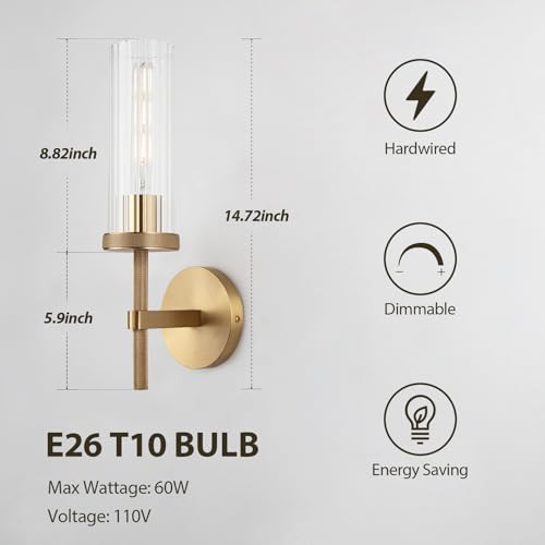 15" Knurled‑Craft Hardwired Brass Wall Sconce