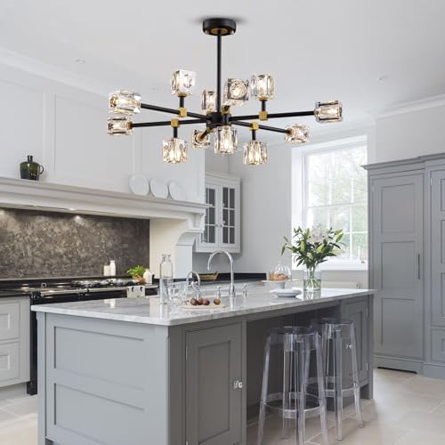 12 Light Black and Gold Crystal Sputnik Chandelier