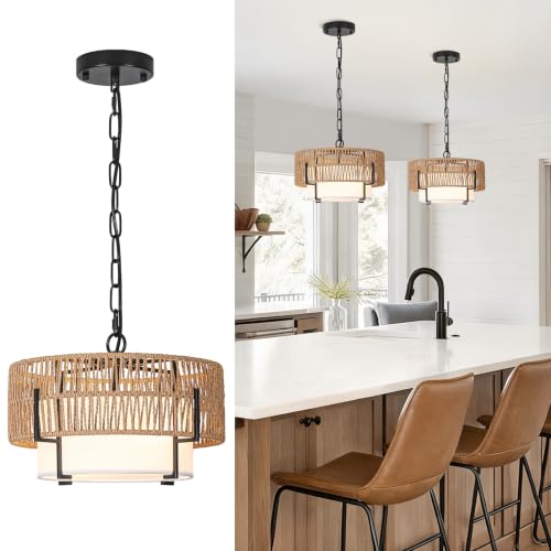 12.6" Rattan Pendant Light for Kitchen Island
