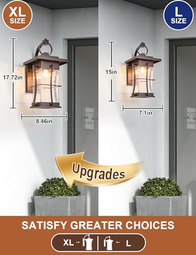 18" H Extra Large Porch Sconce Oil Rubbed Bronze Large Exterior Wall Lantern Deep Brown Outside House Lamps Waterproof Mission Outdoor Lighting with Seeded Glass for Villa Garage Coach Light