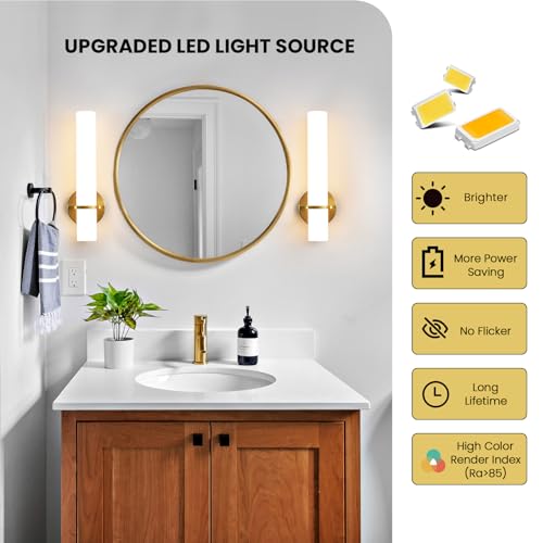 Wall Sconces 15 inch Gold Wall Sconces Set of Two Modern Bathroom Sconce 15W Dimmable LED Wall Sconce Light with Acrylic Lampshade