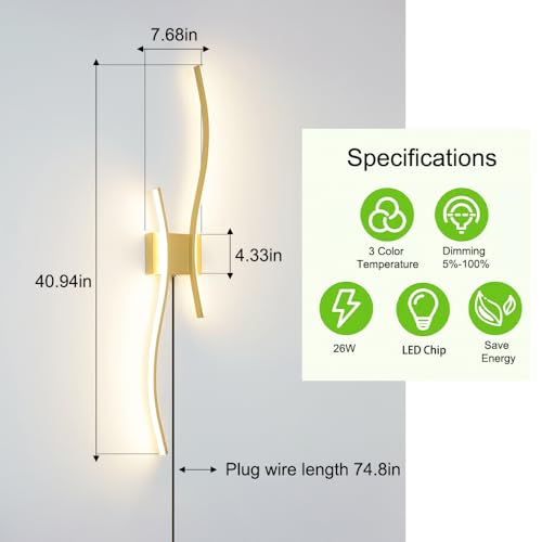 Modern Gold Plug in Wall Sconces Set of 2 (2 Count)