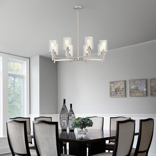 8 Light Farmhouse Brushed Nickel Chandeliers for Dining Room Light Fixture