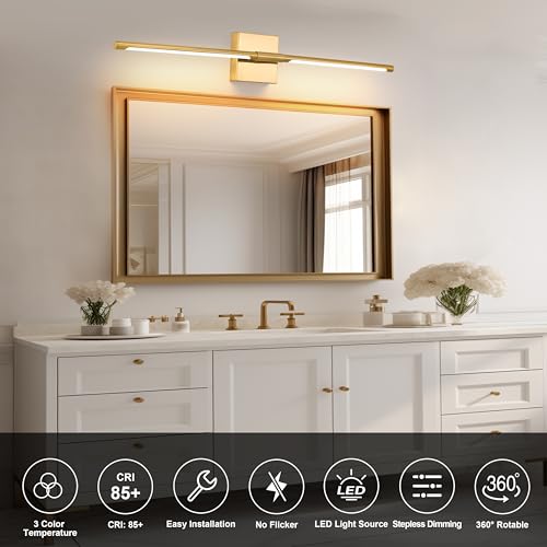 Gold Battery Operated Wall Sconces Set of 2 with Remote 24 Inch (2 Count)
