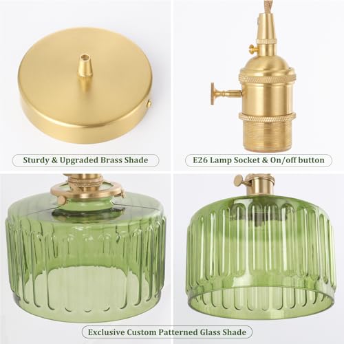 Pendant Light with Green Striped Glass Lmapshade