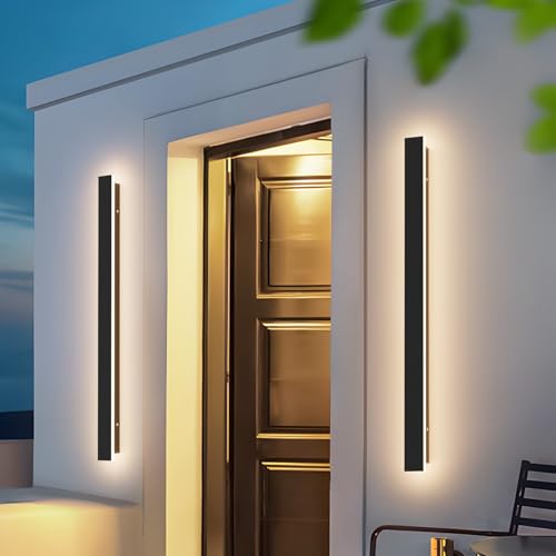 2 Pack 31.5inch Modern Outdoor LED Wall Lights 24W Exterior Wall Light Fixture IP65 Waterproof 3000K for House Porch Courtyard