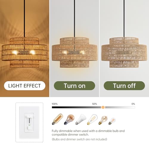 17.7" Rattan Chandelier for Dining Room