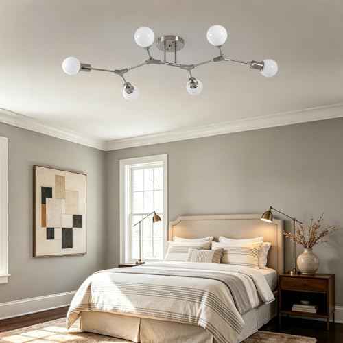 Modern Mid Century Large Nickel Sputnik Ceiling Light Fixture Chandelier