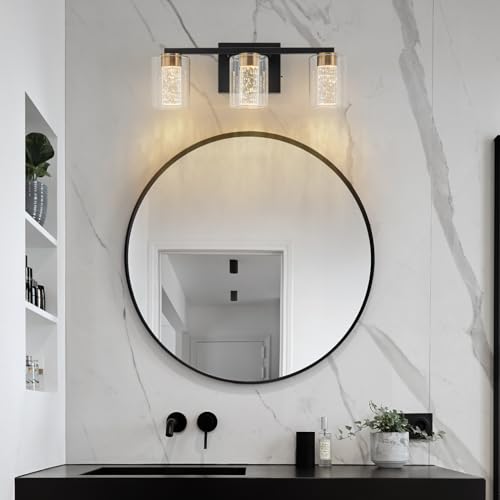 3 Light Black and Gold Vanity Light with 3 Color Modes