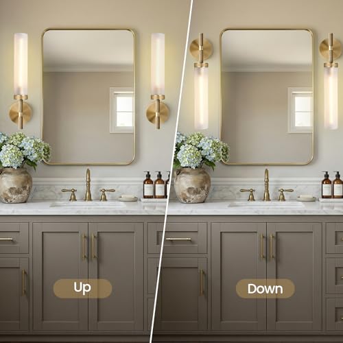 20" Knurled Brass Bathroom Wall Sconces