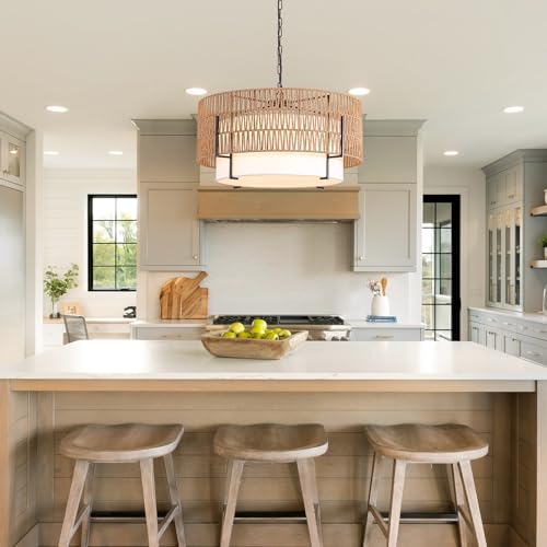 6 Light Large Rattan Chandelier for Dining Room