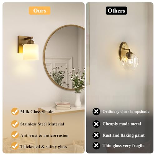 Brass Milk Glass Wall Sconces