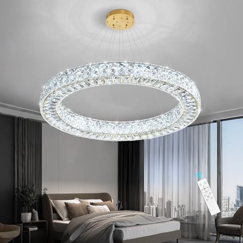 Modern Chandelier Glam Dimmable LED Crystal Chandeliers Luxury Remote Ceiling Pendants Lighting Fixtures for Dining Room Bedroom Living Room Gold