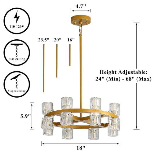 18 Inch Gold Crystal Wagon Wheel Chandelier with Crystal Shades
