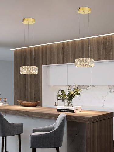 Modern LED Dimmable Crystal Chandelier 8" Ring Gold Pendant Light Fixtures for Kitchen Island Dining Room Living Room