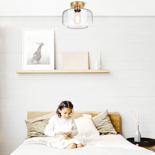 Industrial Semi Flush Mount Ceiling Light Brushed Gold