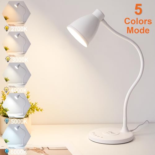 LED Desk Lamp for Home Office with USB C Charging Wireless Charger (White / Standard)