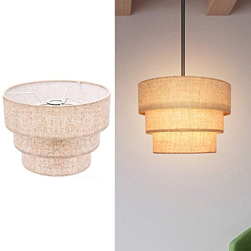 3 tier Drum Linen Lamp Shade for Pendant Lamp Floor Lamp Chandelier Replacement Shade Clip on Bulb Classic Round Lampshade Cover Only