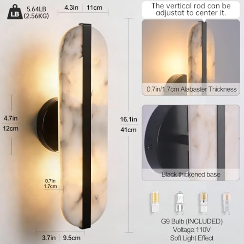 15.7in Natural Alabaster Wall Sconce Oval Marble Sconce Lighting