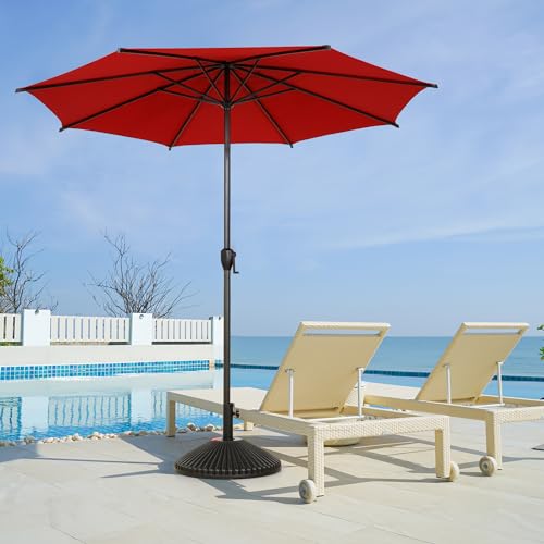 11FT Lyon Outdoor Patio Umbrella Outdoor Table Umbrella with Push Button Tilt and Crank Market Umbrella 8 Sturdy Ribs UV Protection Waterproof for Garden Deck Backyard Pool Dark Red