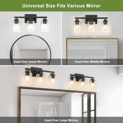 Matte Black Bathroom Light Fixtures (Black-Clear Shade / 3-Light)