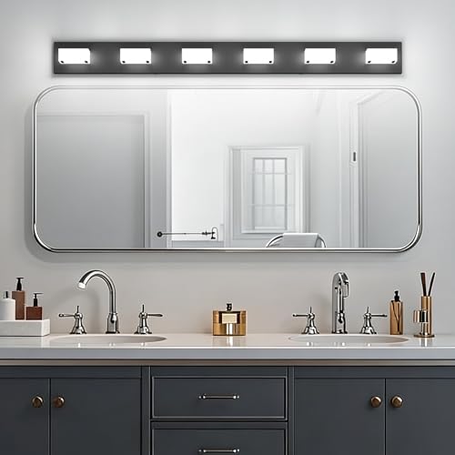 Black Bathroom Vanity Lights 48inch Metal Acrylic LED Modern Bathroom Wall Lighting Fixtures Matte Black