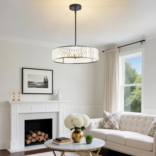Adjustable Height Modern Black Crystal Chandelier 20 Inch (Black / 20 in)