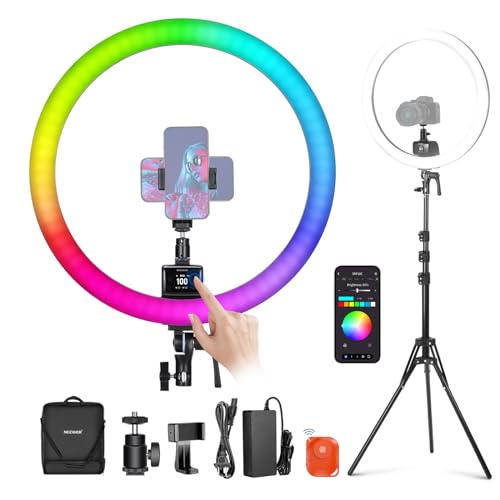 SRP18C 18 Inch RGB LED Ring Light Kit with Reversible Tripod Light Stand App Control Phone Holder Compatible with iPhone