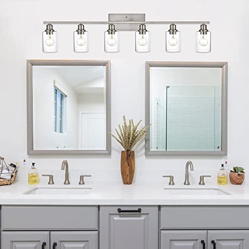 6 Light Bathroom Lighting Fixture in Brushed Nickel Finish