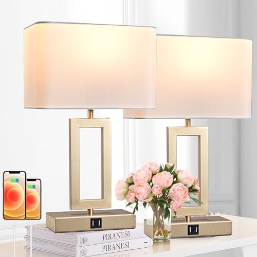 Set of 2 Table Lamps with Dual USB Ports (2 Count)