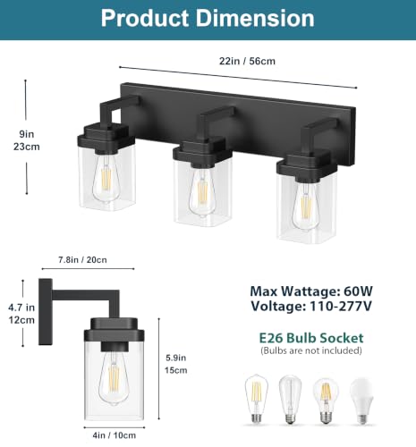 Matte Black Bathroom Light Fixtures (Black / 3-Light)