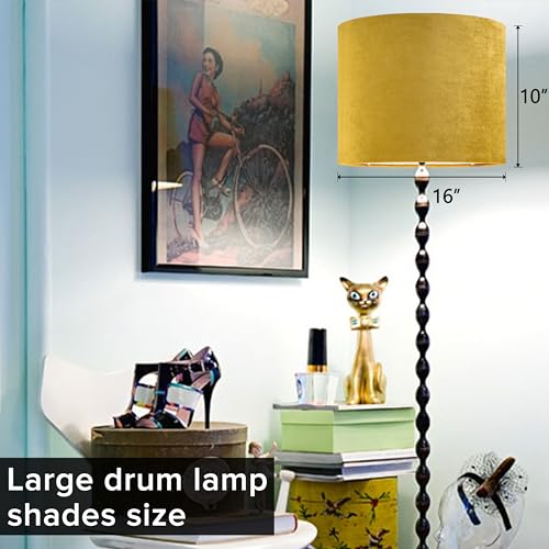 Set of 2 Large Drum Yellow Velvet Lamp Shade 16"x16"x10" (2 Count)