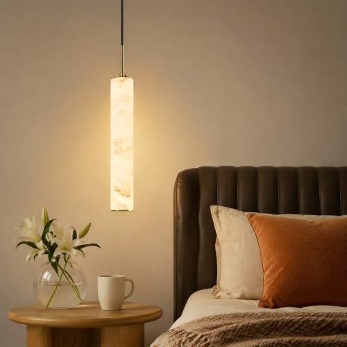 Gold Natural Alabaster Long Tube Kitchen Island Pendant Lights (2 Count)