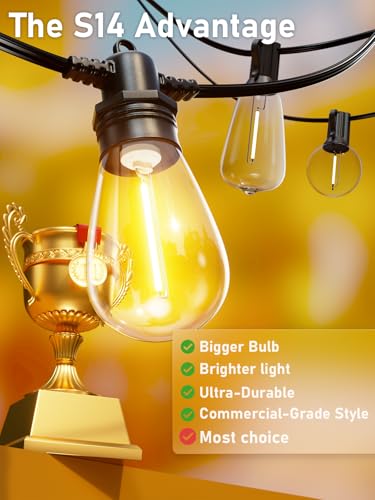 60FT LED Outdoor String Lights with 16+1 Edison Shatterproof Waterproof Bulbs (25 Count)