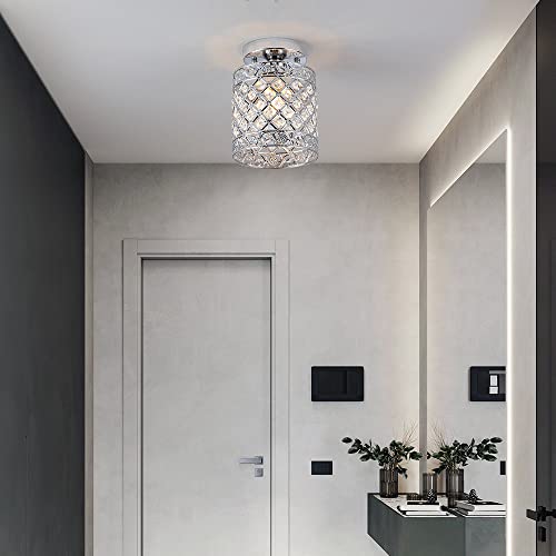 Mini Style Modern Decor Crystal Flush Mount Ceiling Light Fixture Crystal Chandeliers Light Ceiling Lamp for Hallway