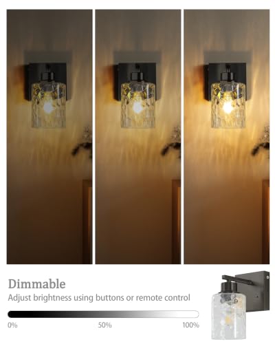 Hammered Glass Wireless Battery Operated Wall Sconces Set of Two Black (2 Count)