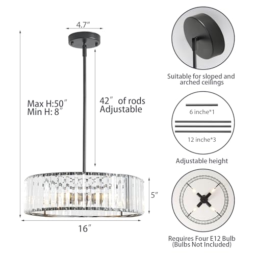Modern Black Crystal Semi Flush Mount Ceiling Light Fixtures 16 in (Black / 16 in)