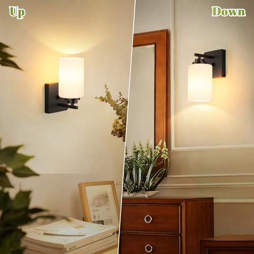 Wall Sconces Set of 2 with White Glass Shade for Bathroom (2 Count)