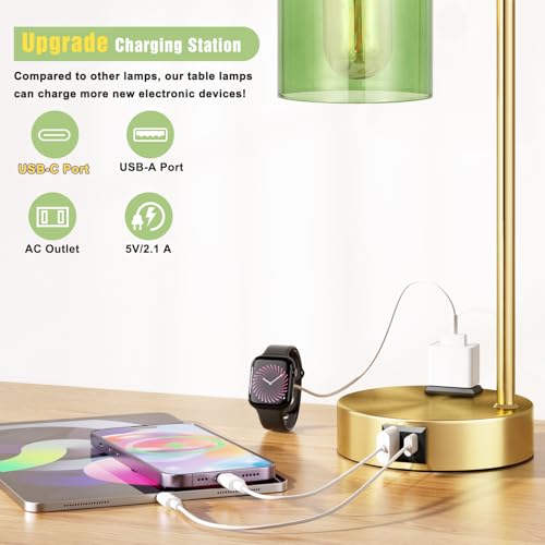 Industrial Green Table Lamps for Bedrooms Set of 2 (2 Count)